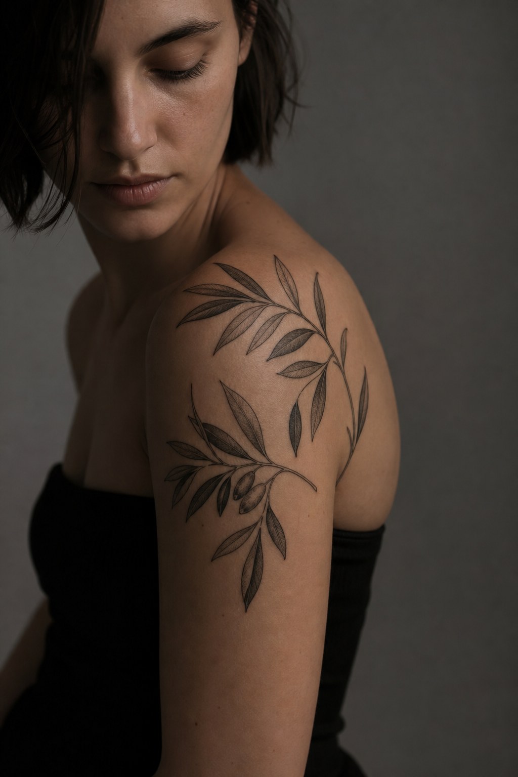 Blackwork botanical tattoo